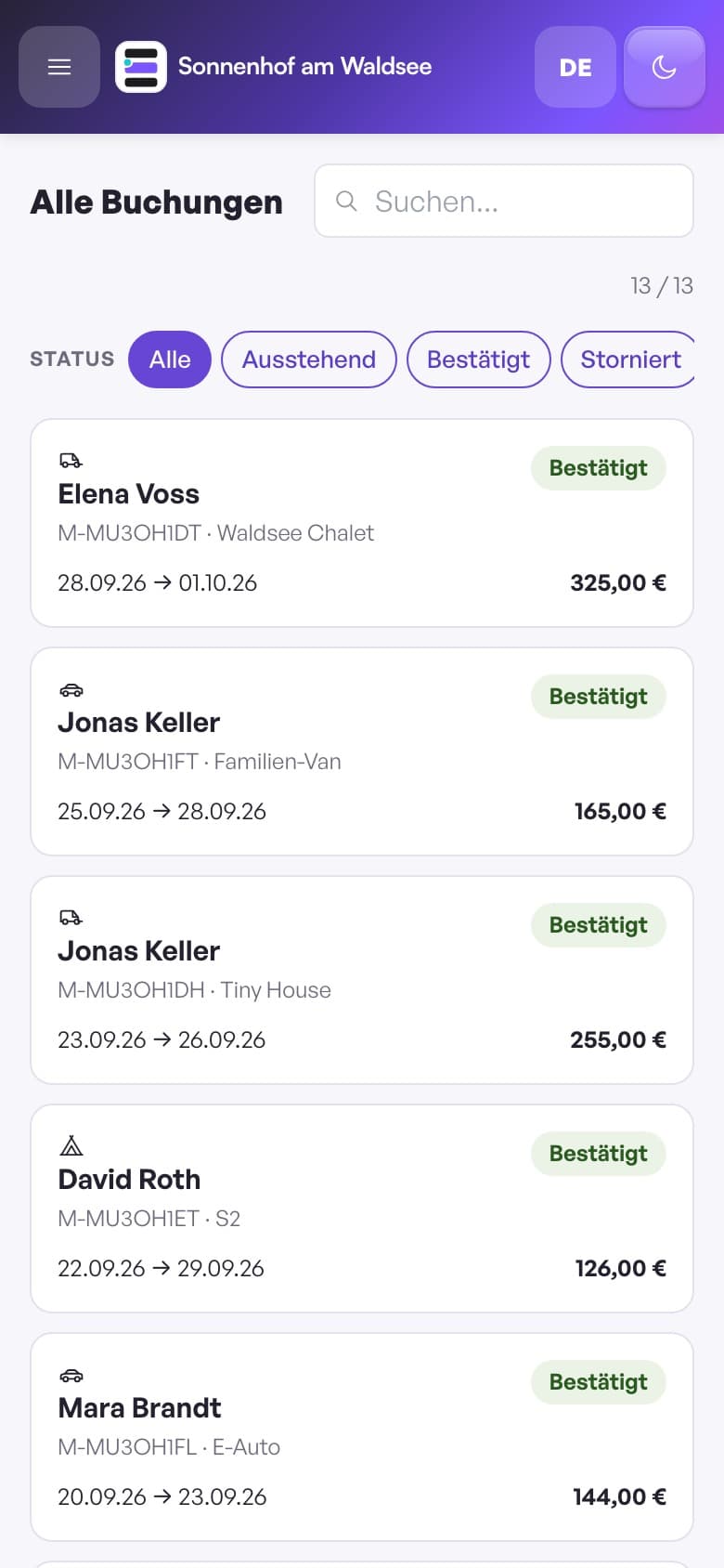 Zahlungsstand und Buchungsdaten auch unterwegs prüfen.