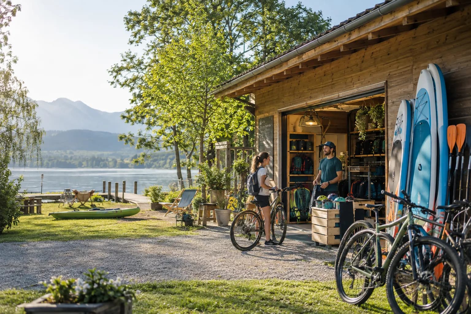 Vielseitiger Verleih mit Fahrrädern, SUPs und Freizeitausrüstung